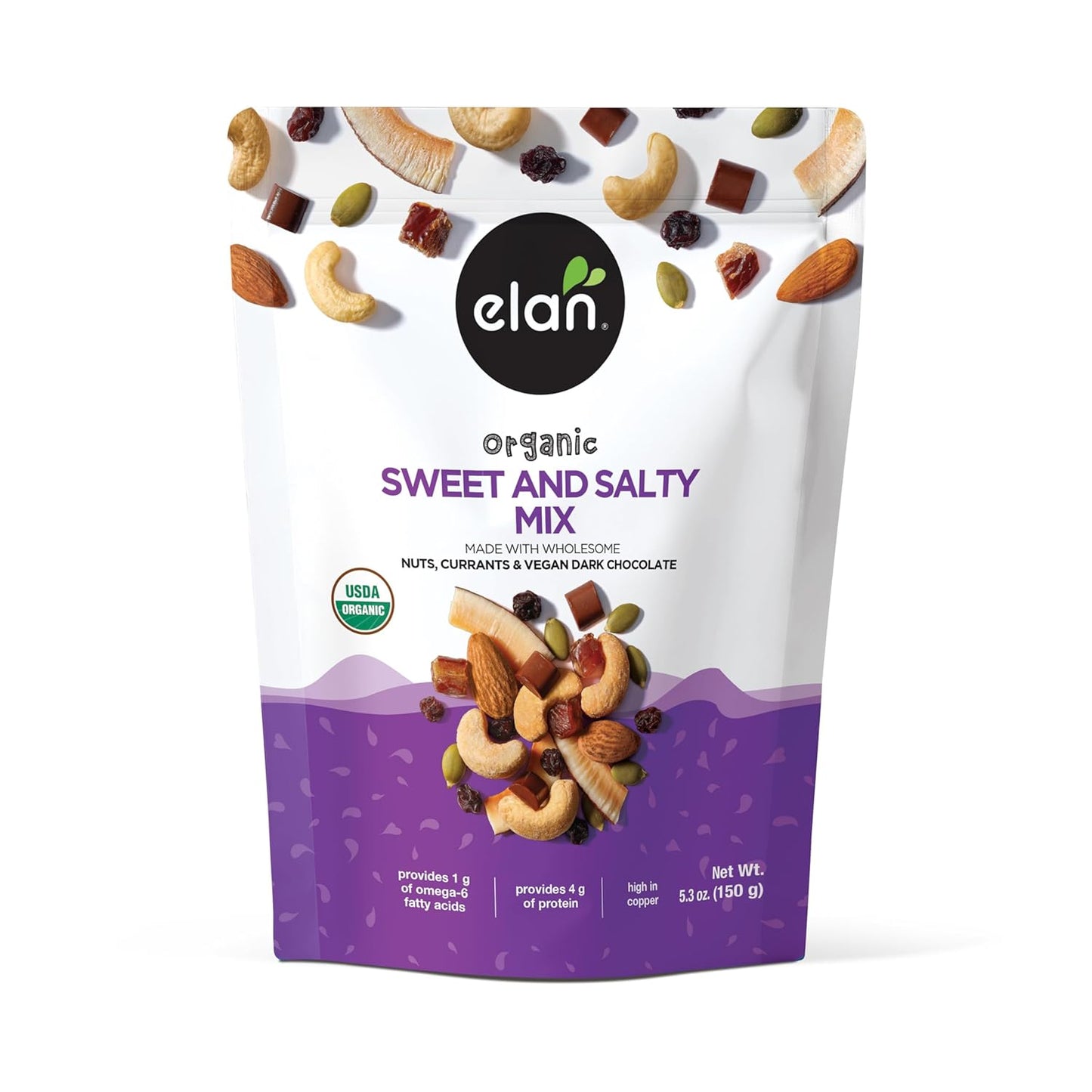 Elan_Organic_Sweet_&_Salty_Mix,_5.3_oz,_Non-GMO,_Gluten-Free,_Vegan,_Kosher,_Vegan_Dark_Chocolate,_Dried_Fruits_(Raisins,_Dates),_Nuts_(Roasted_Cashews,_Roasted_Almonds)_&_Pumpkin_Seeds