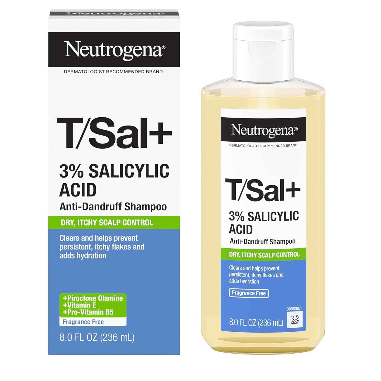 Neutrogena T/Sal+ Anti-Dandruff Shampoo with 3% Salicylic Acid, Clears Persistent Itchy Flakes and Adds Hydration to Scalp. With Piroctone Olamine, Vitamin E & Pro-Vitamin B5, 8 fl. oz