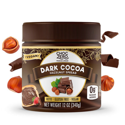 ChocZero Vegan Cocoa Hazelnut Spread – Sugar Free, Keto Friendly, Low Carb Chocolate Dessert &amp;amp; Bread Topping, Gluten Free, High Fiber, 12 oz Jar