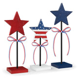 4th of July Tiered Tray Decor Wooden Star Set, 3 Pcs Memorial Day Table Decorations, Rustic Patriotic Tabletop Home Decor, Red White and Blue Decorations for Home