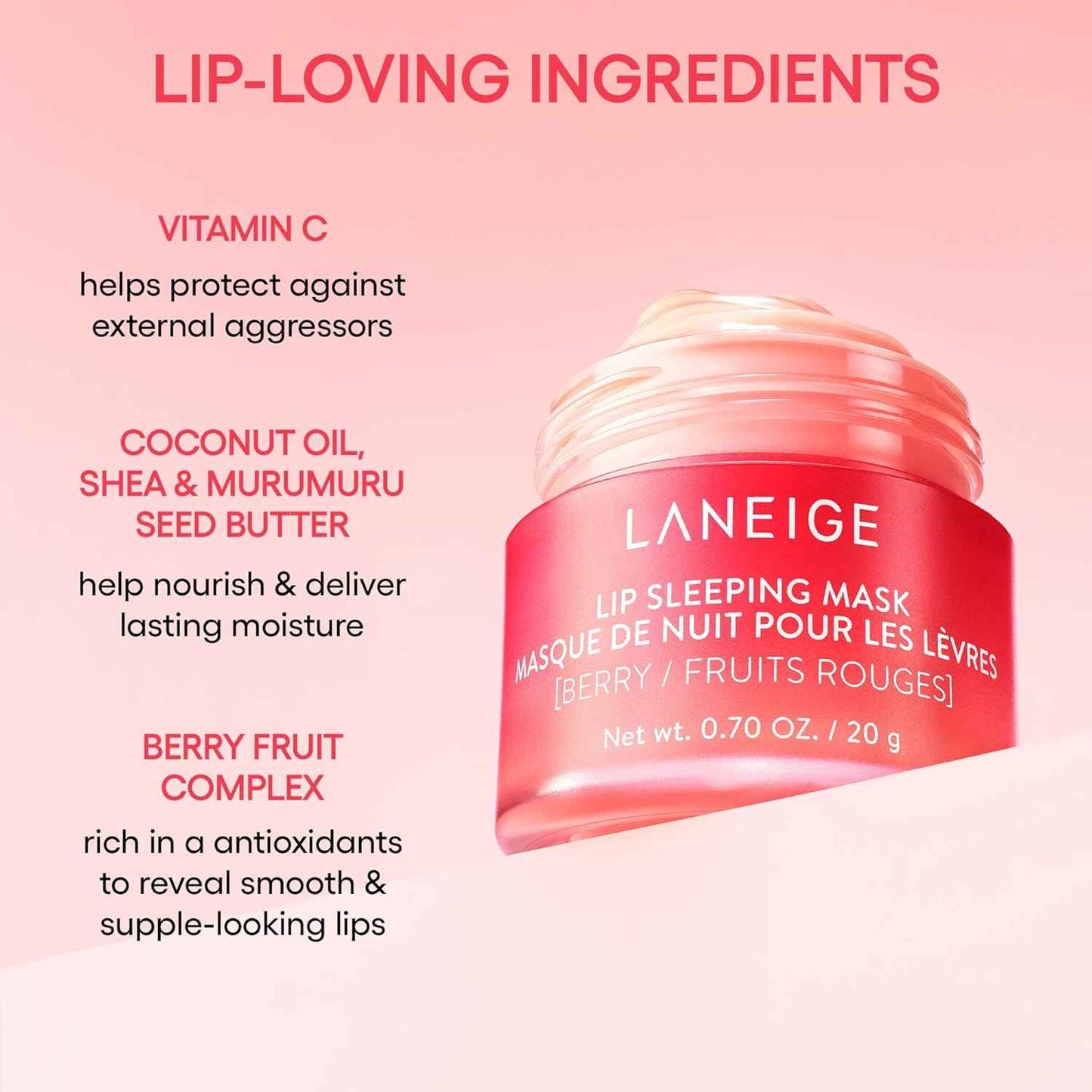 LANEIGE Lip Sleeping Mask: Nourish, Hydrate, Vitamin C, Murumuru & Shea Butter, Antioxidants, Flaky, Dry Lips