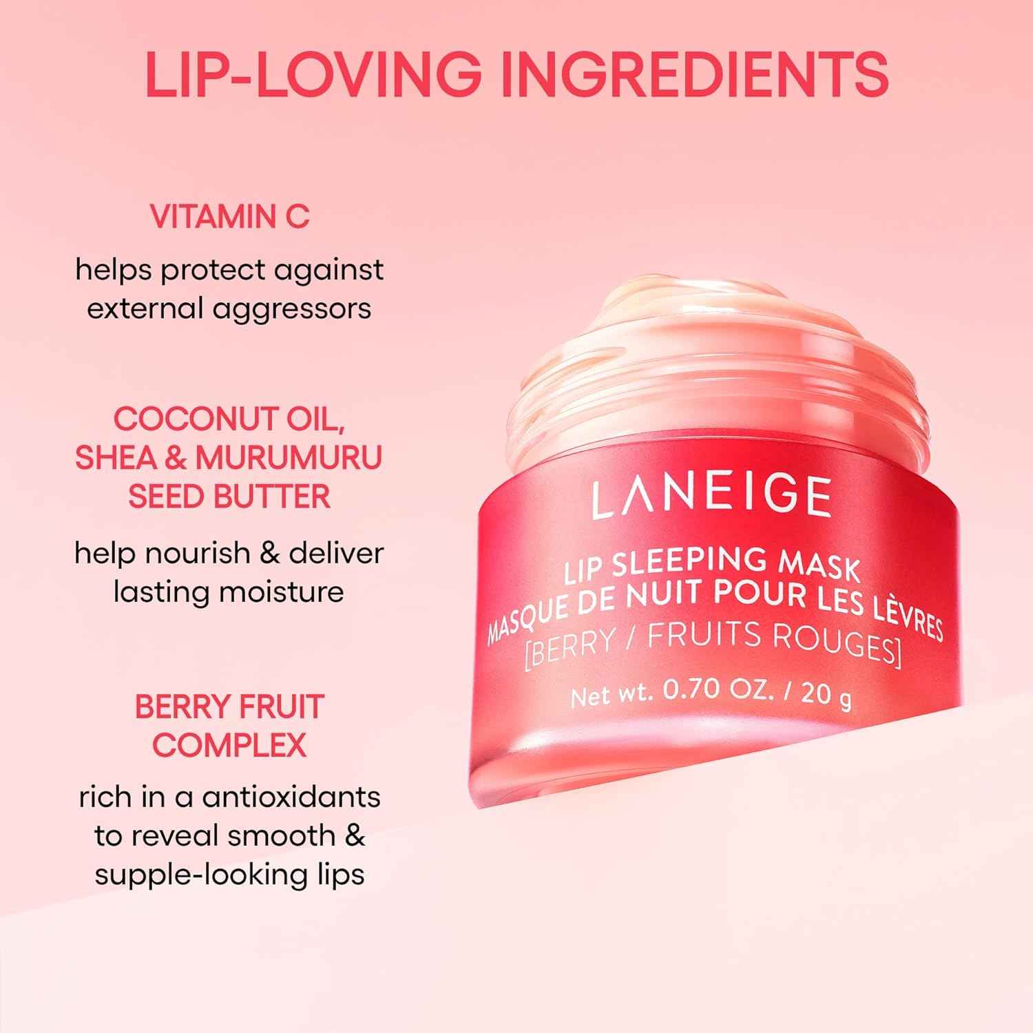 LANEIGE Lip Sleeping Mask: Nourish, Hydrate, Vitamin C, Murumuru & Shea Butter, Antioxidants, Flaky, Dry Lips