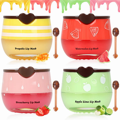 4 PCS Bee Lip Balm Lip Mask Honey Pot, Prevention Lip Dry Set, Strawberry &amp;amp; Watermelon &amp;amp; Apple Lime &amp;amp; Honey Lip Sleeping Mask Propolis Moisturizing Lip Balm, Mothers Day Gifts,Easter Basket Stuffers