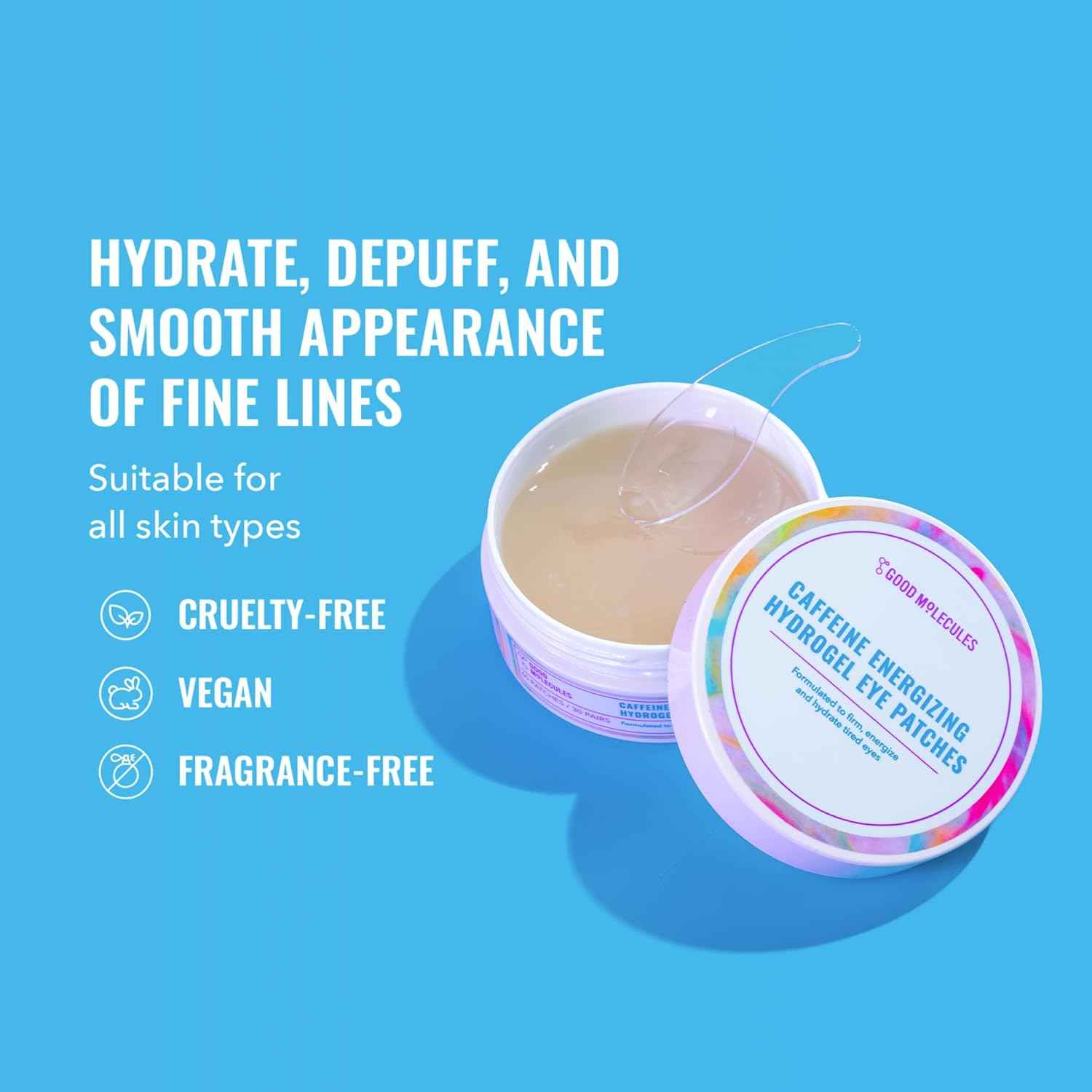 Good Molecules Caffeine Energizing Hydrogel Eye Patches - Eye Mask with Hyaluronic Acid Hydrate and Reduce Puffiness - Pack of 30, Skincare for Face
