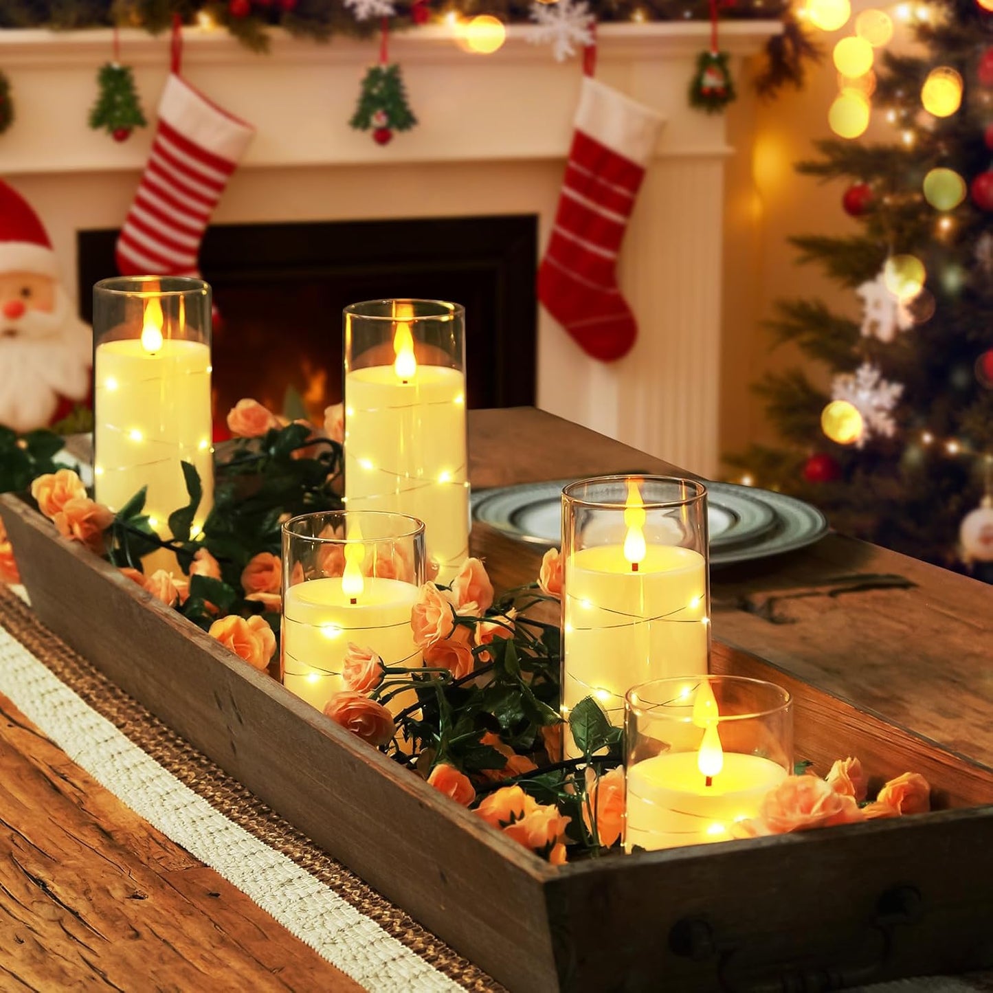 Homemory_Flameless_Candles_with_Embedded_Star_String_Fairy_Lights,_Battery_Operated_Candles,_LED_Candle,_Fake_Candles_with_Remote_Control_and_Timer,_Ivory,_Set_of_5(H4_5"_6"_8"_8")