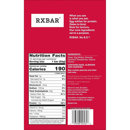 RXBAR Protein Bars, 12g Protein, Gluten Free Snacks, Strawberry