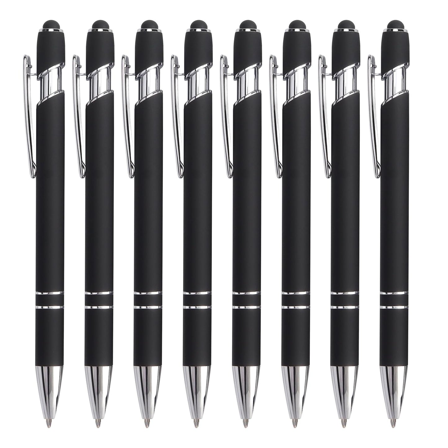 Bribobo 8 Pack Black Ballpoint Pen 2-in-1 Stylus - Retractable Metal Pen With Stylus Tip for Touch Screens, 1.0 mm Black Ink