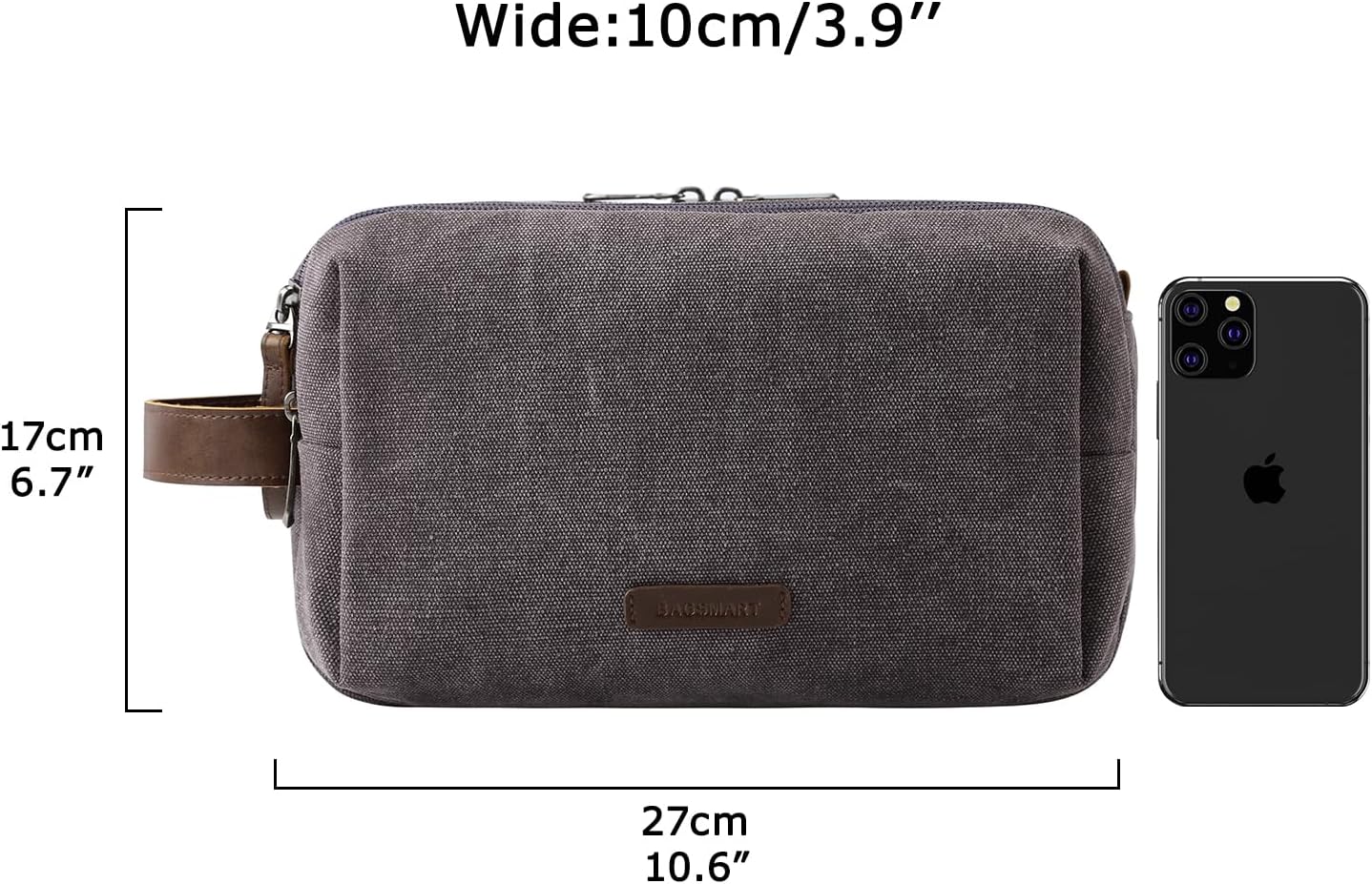 BAGSMART_Toiletry_Bag_for_Men,_Canvas_Travel_Toiletry_Organizer_Dopp_Kit_Water-resistant_Shaving_Bag_for_Toiletries_Accessories,Grey-Medium