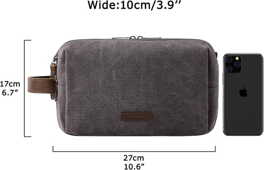 BAGSMART_Toiletry_Bag_for_Men,_Canvas_Travel_Toiletry_Organizer_Dopp_Kit_Water-resistant_Shaving_Bag_for_Toiletries_Accessories,Grey-Medium