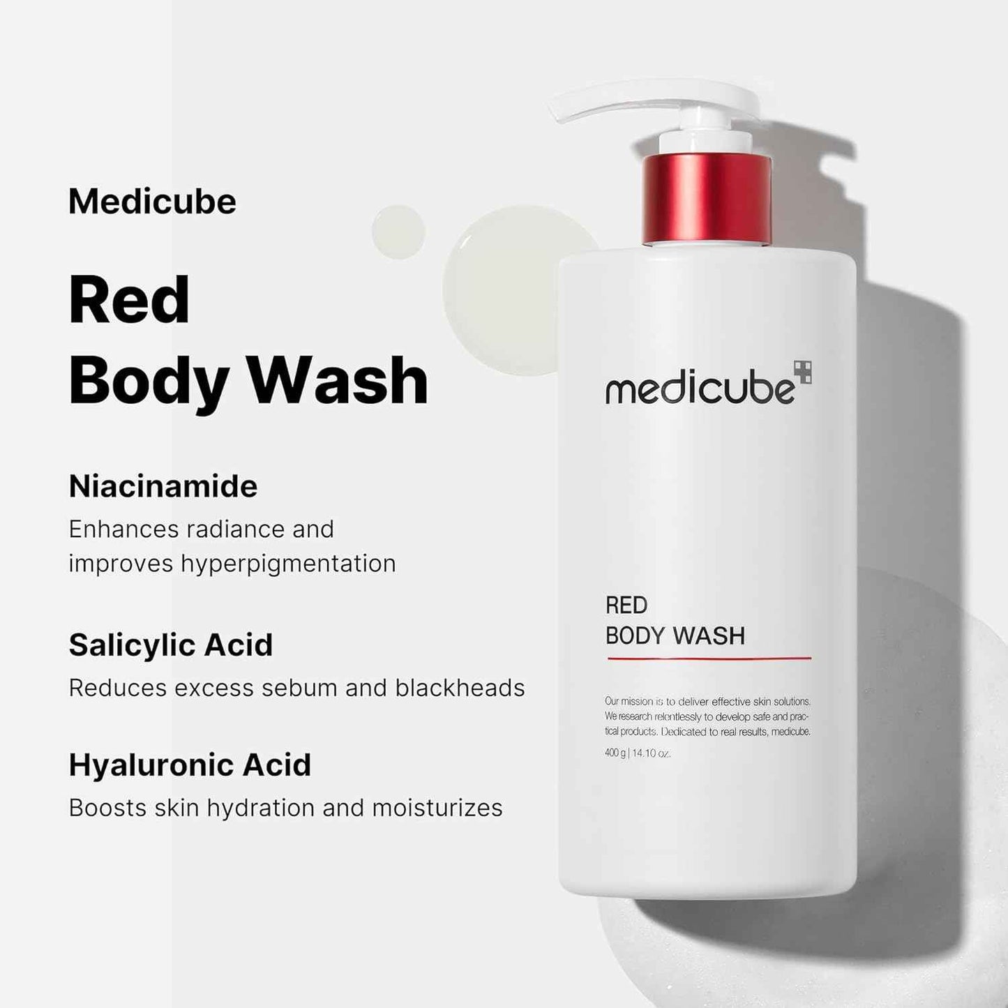 medicube Red Body Wash 14.10 Fl.oz I Low pH and Hydrating Cleanser with Salicylic Acid, Lactic Acid, Niacinamide and Hyaluronic Acid Suitable for Bacne Treatment | Korean Skin Care