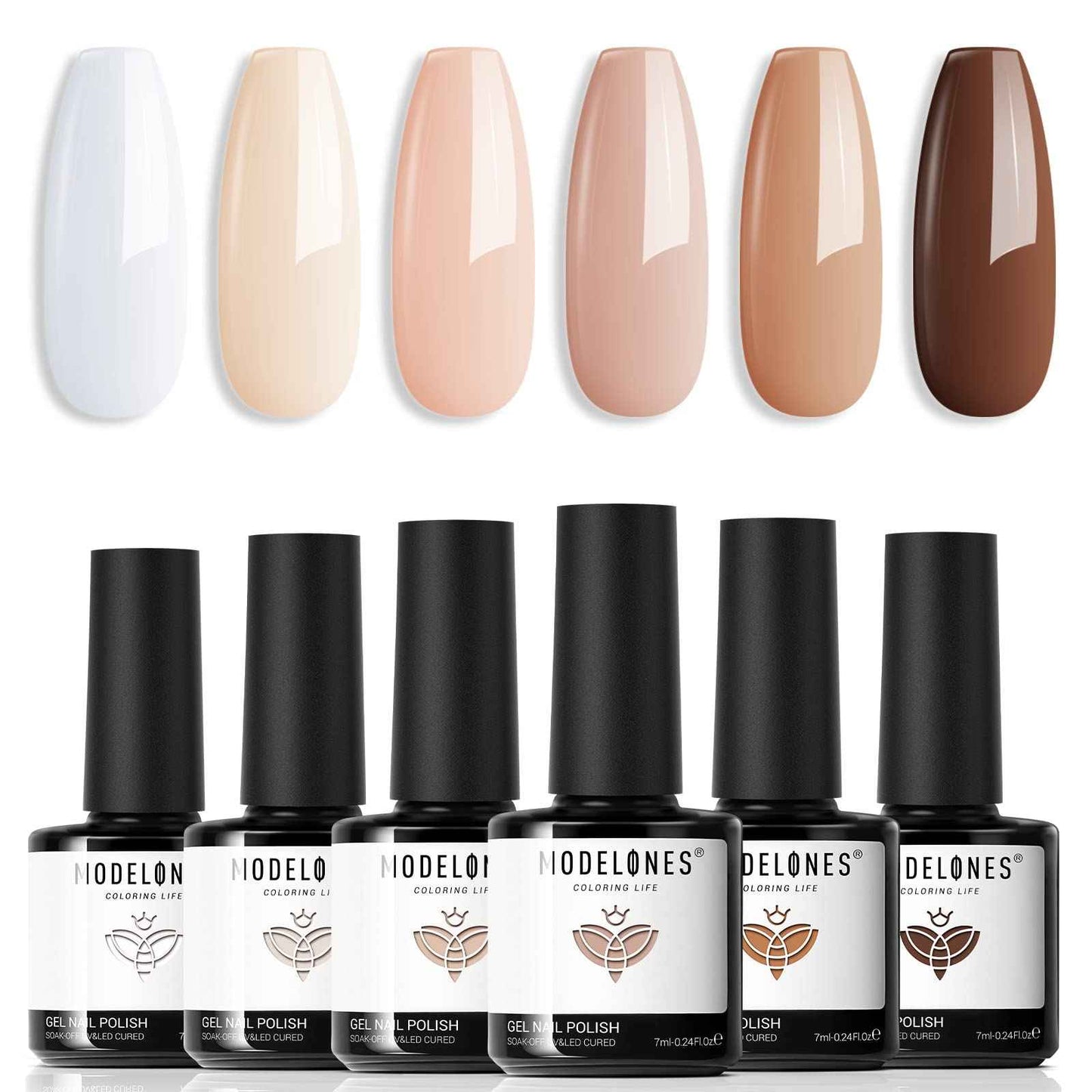modelones Gel Nail Polish Set - 6 Colors Nude Pink Milky White Gel Polish Set Light Neutral Pink Nail Polish Barely Pink Soak Off LED Starter Kit Popular Nail Art DIY Manicure Gifts