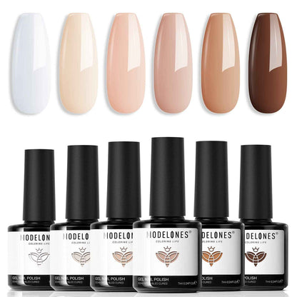 modelones Gel Nail Polish Set - 6 Colors Nude Pink Milky White Gel Polish Set Light Neutral Pink Nail Polish Barely Pink Soak Off LED Starter Kit Popular Nail Art DIY Manicure Gifts