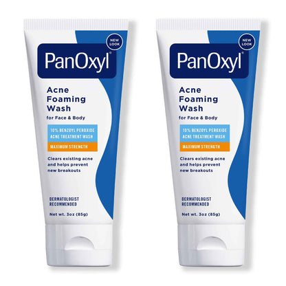 PanOxyl Acne Foaming Wash for face & body Benzoyl Peroxide 10% Maximum Strength Antimicrobial, 3 oz. - Travel Size