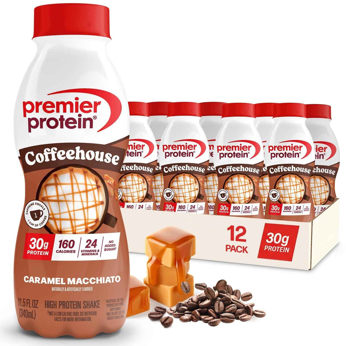 Premier Protein COFFEEHOUSE Protein Shake with Caffeine for Energy – 30g Protein, No Added Sugar, 24 Vitamins & Minerals, 11.5 fl oz, 12 Pack