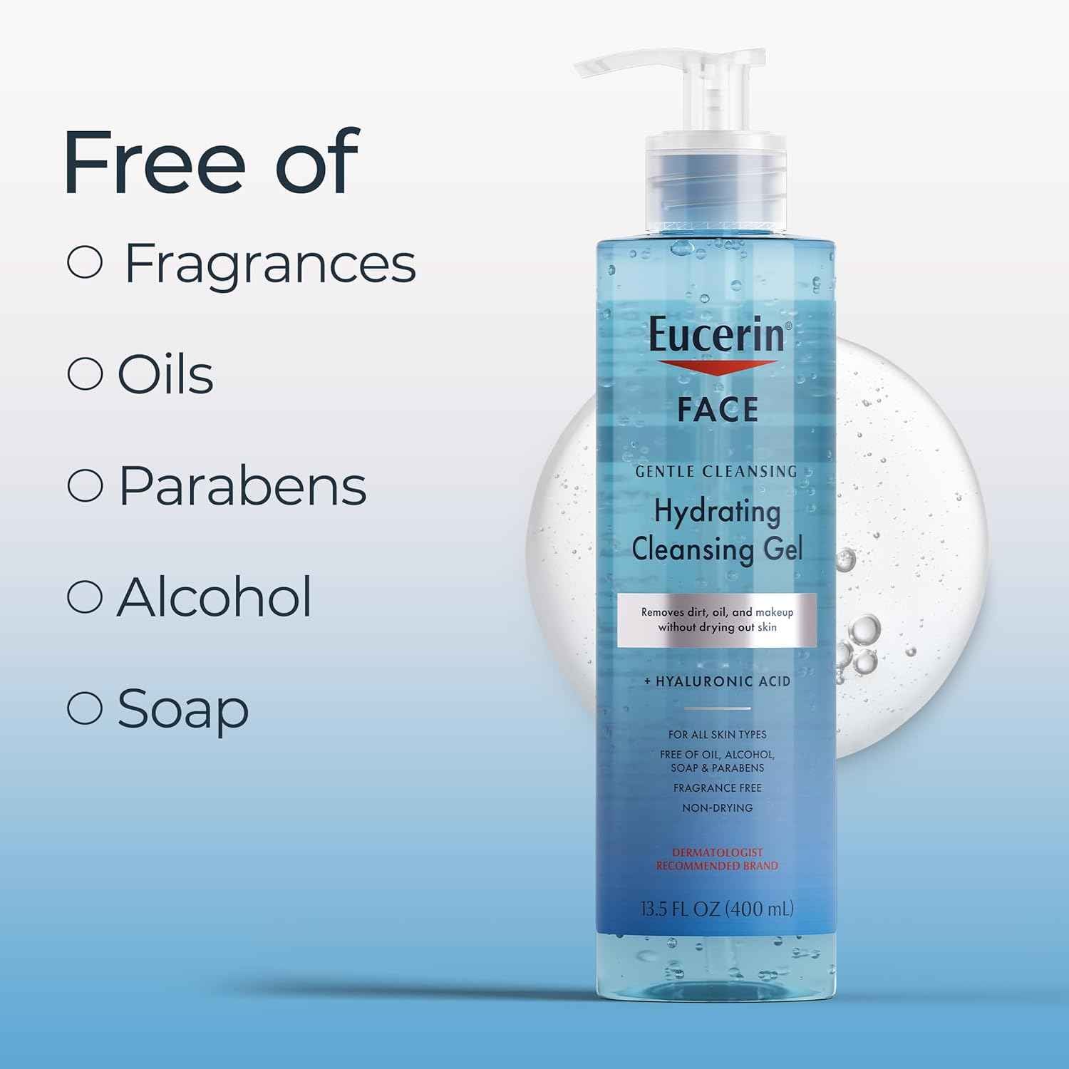 Eucerin Face Gentle Cleansing Hydrating Cleansing Gel, Daily Face Wash and Makeup Remover with Hyaluronic Acid