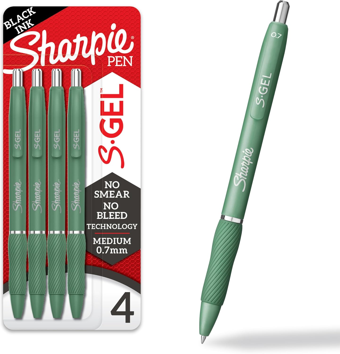 Sharpie_S-Gel_Gel_Pens,_Green_Barrel,_Black_Ink,_Medium_Point_(0.7mm),_4_Count_-_For_Home,_Office,_College,_Journaling,_Drawing,_Note-Taking,_Writing