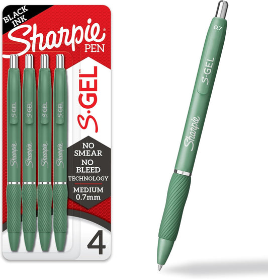 Sharpie_S-Gel_Gel_Pens,_Green_Barrel,_Black_Ink,_Medium_Point_(0.7mm),_4_Count_-_For_Home,_Office,_College,_Journaling,_Drawing,_Note-Taking,_Writing