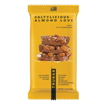 TRUBAR Vegan Protein Bar, Saltylicious Almond Love, Gluten Free, Plant Based, High Fiber, Dairy Free, Low Fat, Non GMO, No Sugar Alcohols, 12G Lean Protein, 13G Fiber, Healthy Snack Bars, 1 CT