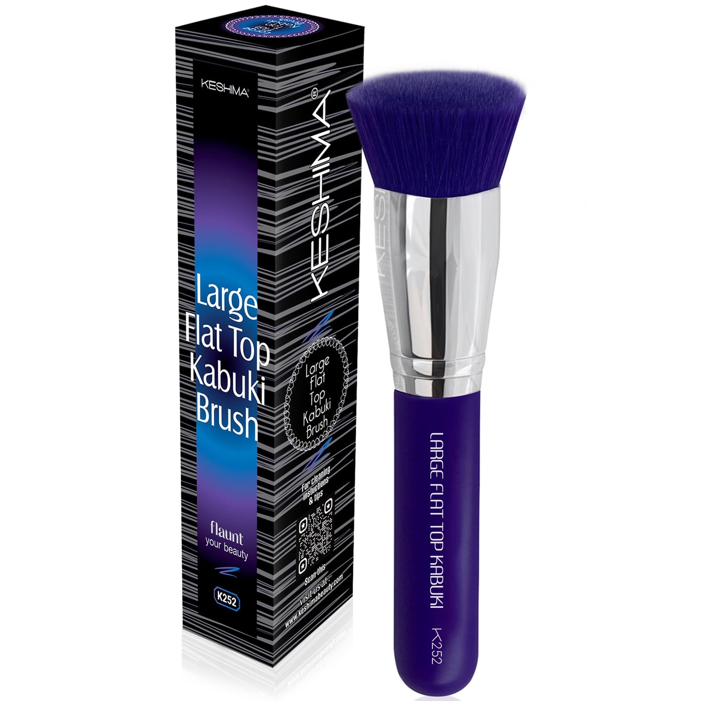 Keshima Large Flat Top Kabuki Foundation Brush - Neon Purple Premium Makeup Brush for Liquid, Cream, and Powder - Buffing, Blending, and Face - 1.6&amp;#34; Top Diameter