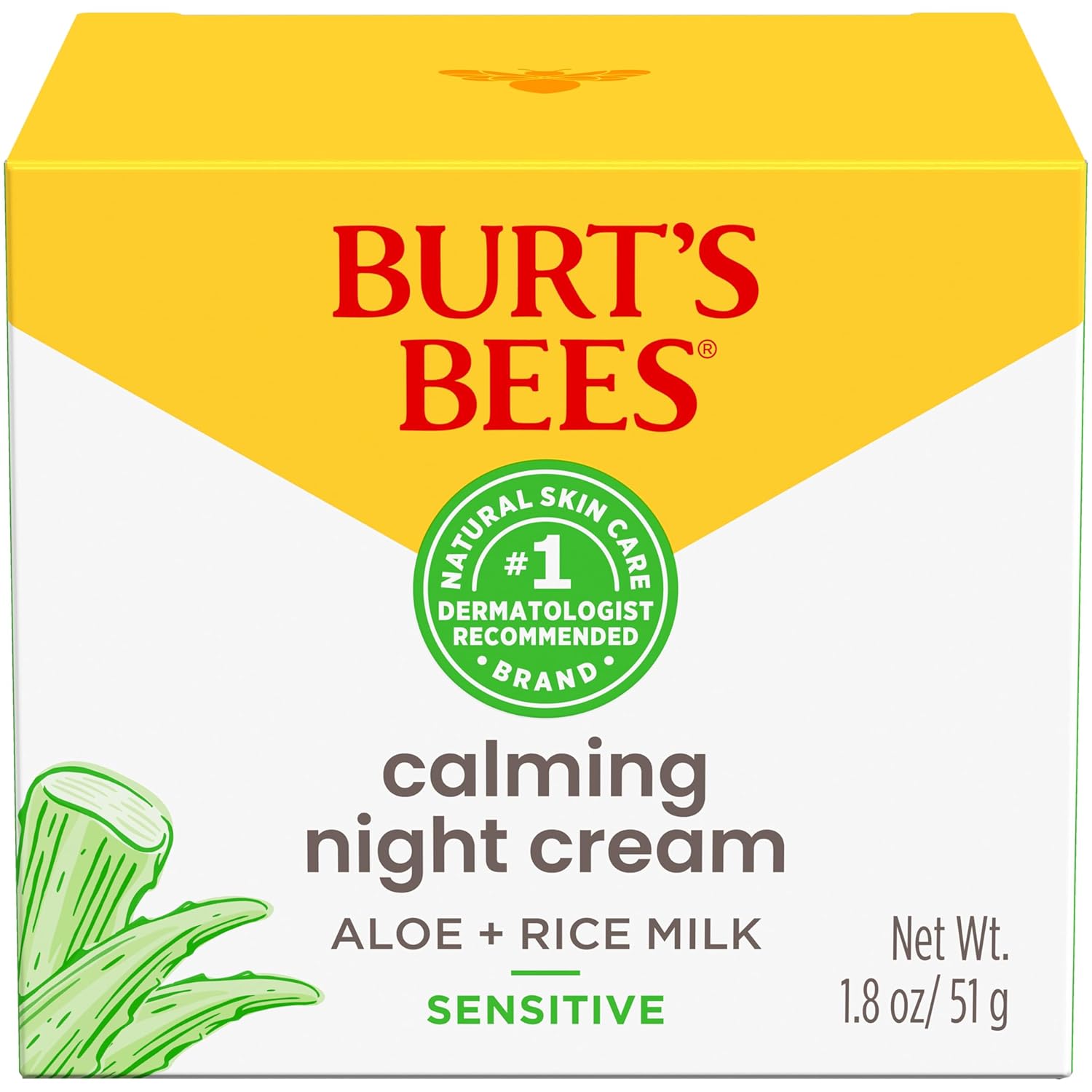 Burt's_Bees_Calming_Night_Cream_With_Aloe_and_Rice_Milk,_Face_Moisturizer_For_Sensitive_Skin_Infuses_Skin_With_Moisture_While_You_Sleep,_98.8_Percent_Natural_Origin_Skin_Care,_1.8_oz._Tub