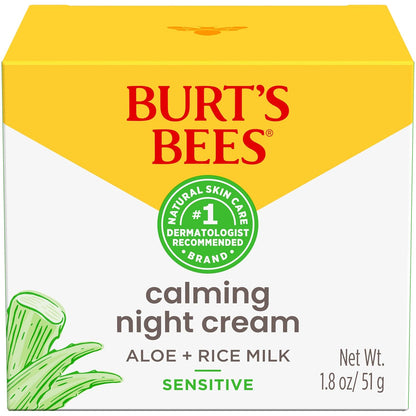 Burt's_Bees_Calming_Night_Cream_With_Aloe_and_Rice_Milk,_Face_Moisturizer_For_Sensitive_Skin_Infuses_Skin_With_Moisture_While_You_Sleep,_98.8_Percent_Natural_Origin_Skin_Care,_1.8_oz._Tub