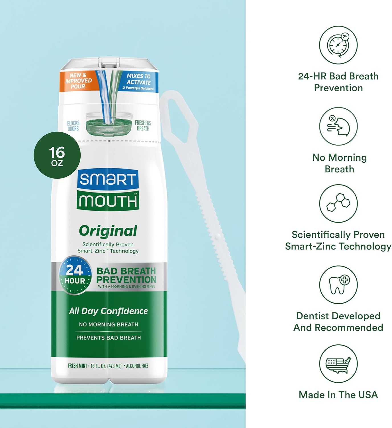 SmartMouth_Original_Zinc_Activated_Mouthwash_&_Tongue_Cleaner_-_Instant_Fresh_Breath_Mouthwash_-_Eliminates_Bad_Odors_&_Bad_Breath_-_Sugar,_Gluten_&_Alcohol-Free_-_Fresh_Mint_-_16_fl_oz,_1_Count
