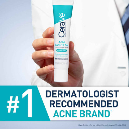 CeraVe Acne Control Gel, 2% Salicylic Acid Treatment With Glycolic Acid + Lactic Acids + Niacniamide, Acne Gel Helps Clear Blemishes Without Over Drying, Alcohol Free & Oil Free, 1.35 Fl Oz