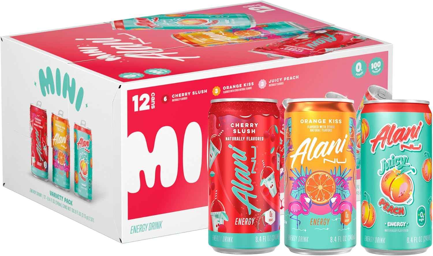 Alani Nu, Low Calorie Energy Drinks, 100mg Caffeine, Biotin, B Vitamins, Zero Sugar, 10 Calories or Less, 8 Fl Oz Cans, 12 Pack