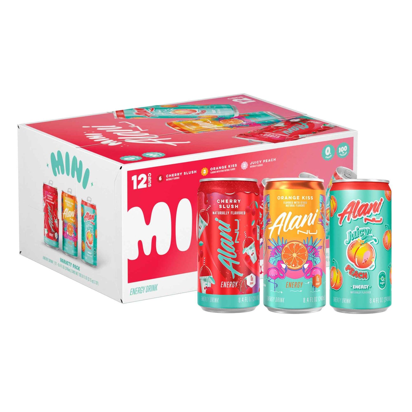 Alani Nu, Low Calorie Energy Drinks, 100mg Caffeine, Biotin, B Vitamins, Zero Sugar, 10 Calories or Less, 8 Fl Oz Cans, 12 Pack