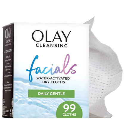 Olay Eye Makeup Remover Wipes, Daily Facials Gentle Face Cleanser for Sensitive Skin, Alcohol and Fragrance Free, Soft Face Wash Towels, Travel Essentials for Women, Dry Cloths
