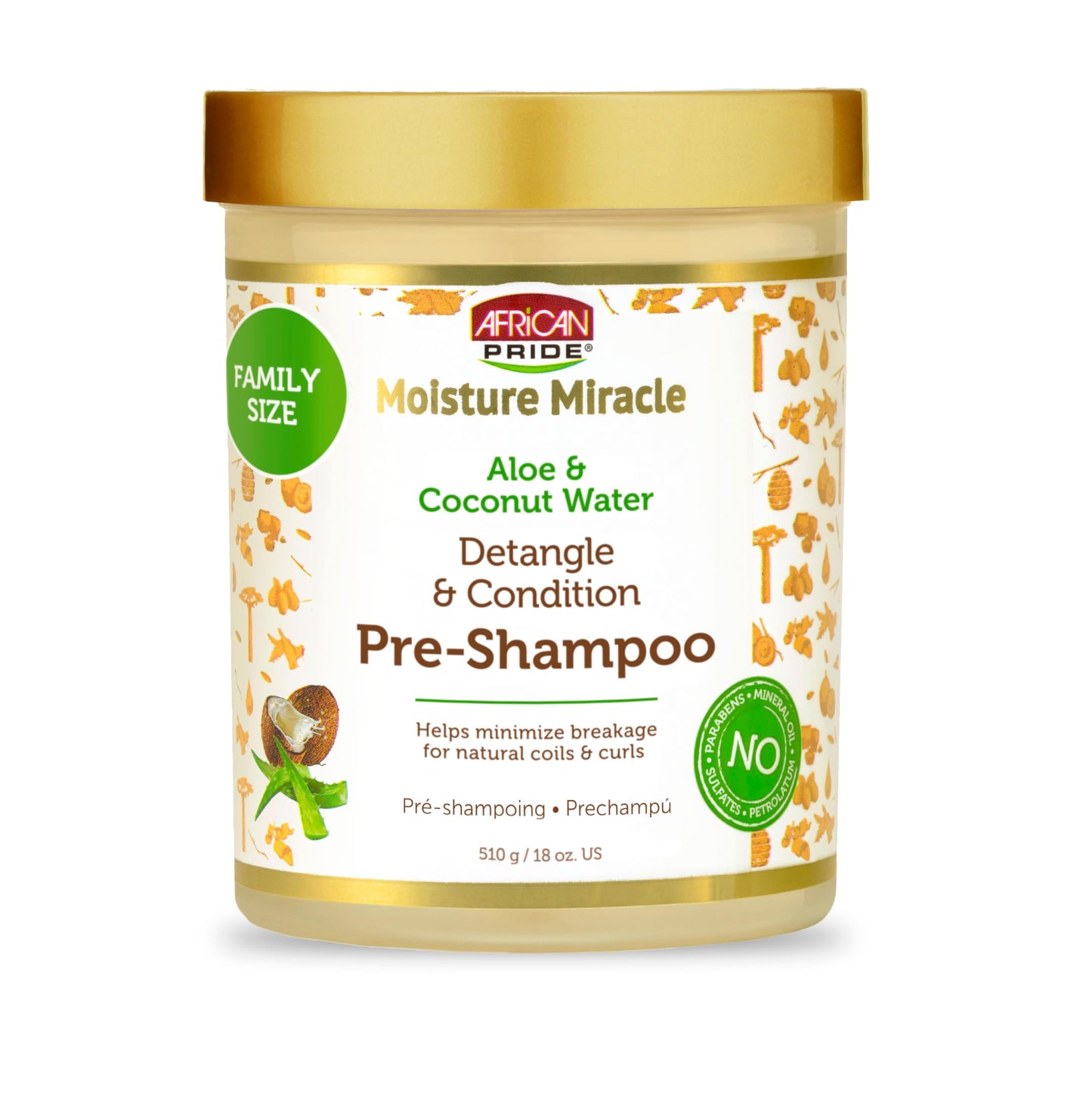 African Pride Moisture Miracle Pre-Shampoo Hair Detangler with Aloe &amp;amp; Coconut Water | Minimizes Breakage, Hydrates &amp;amp; Strengthens | Pre-Poo Treatment for Natural Coils &amp;amp; Curls | 18 oz.