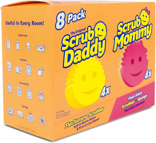 Scrub Daddy Original (4) + Scrub Mommy Kitchen Sponges (4) - Scratch-Free Dish Scrubber - Multipurpose Kitchen Cleaning Sponges - BPA Free Polymer Foam - Stain & Odor Resistant