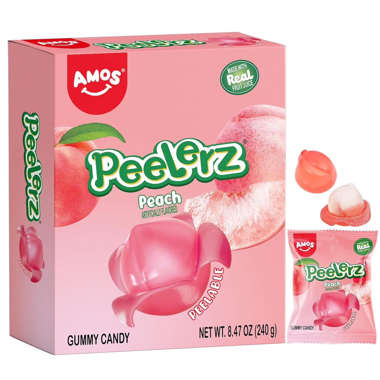AMOS Peelerz Lychee Gummy Candy, Peelable Fruit-Shaped Candy, 8.47oz Box with 10 Individual Packs – Fun Peeling Gummy Snack Made with Real Juice - Eco House Kit
