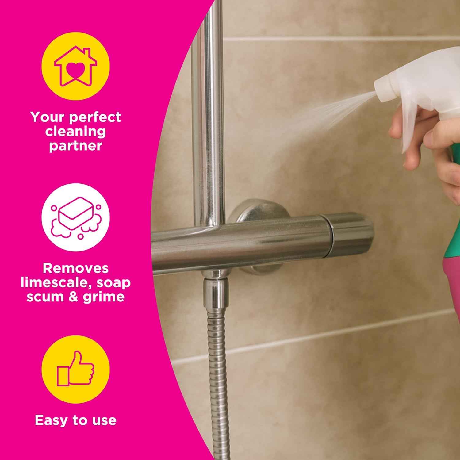The Pink Stuff Miracle Daily Shower & Shine Spray – 30oz Bathroom Cleaner for Glass, Tile, Mirrors & Chrome – Prevents Soap Scum & Watermarks – No Rinse Spray & Leave Formula