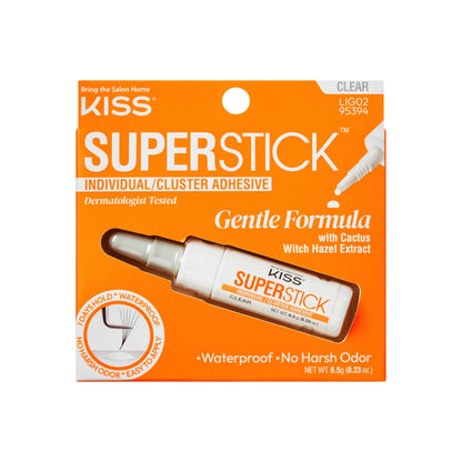 KISS SuperStick Individual Lash Cluster Adhesive, Gentle Formula, 7 Day Hold, Cactus & Witch Hazel Extract, Dermatologist Tested, Waterproof Lash Glue, No Harsh Odor, Net Wt. 6.5g (0.23 oz.)