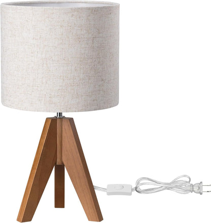 EDISHINE_Tripod_Table_Lamp,_Small_Cute_Bedside_Lamp_with_Linen_Beige_Lampshade,_Nightstand_Lamp_for_Nursery,_Bedroom,_Kid_Room,_Living_Room,_Light_Brown_Wooden_Base,_E26_Socket,_14.2_Inch