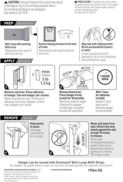 Command Large Canvas Hangers, 3 Canvas Hangers and 4 Command Strips, Damage-Free Hanging Sawtooth Frames, No Tools Wall Hooks for Home Decor, Holds up to 3 lb 18"x24" Canvas