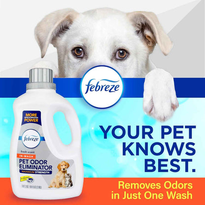 Febreze Laundry Detergent Additive for Pet Supplies, Maximum Strength In Wash Pet Odor Eliminator, Designed to Remove Tough Odors in Fabrics and Clothing in a Single Wash, Fresh Scent, 98 fl oz