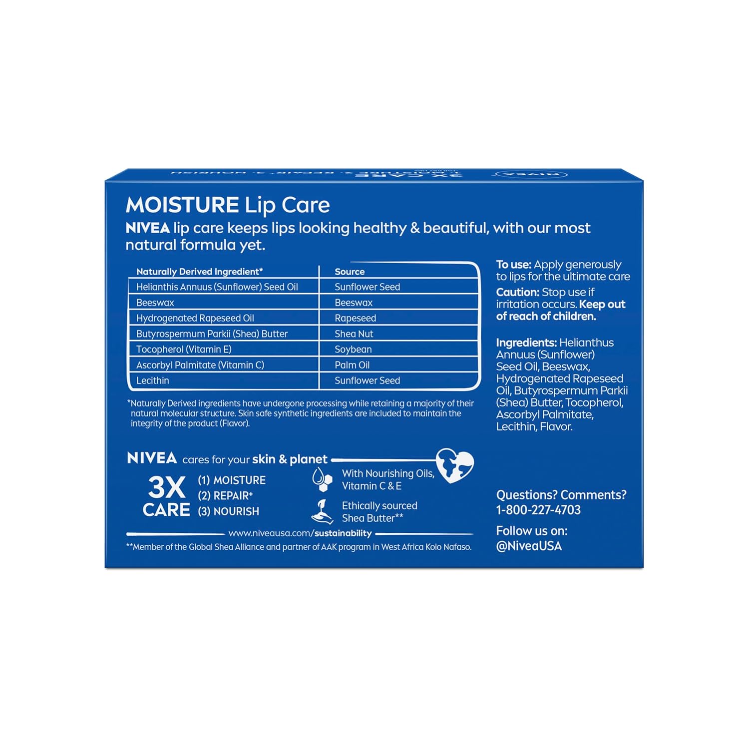 NIVEA_Moisture_Lip_Care,_Hydrating_Lip_Balm_with_Shea_Butter,_Nourishing_Oils_and_Vitamin_C_&_E,_3-in-1_Moisture,_Repair_and_Nourish,_0.17_Oz_Stick,_Pack_of_4