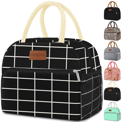 Coobiiya Lunch Bag Women, Lunch Box for Women Adult Men, Small Leakproof Cute Lunch Tote Large Capacity Reusable Insulated Cooler Lunch Container for Work/Office/Picnic/Travel-Black Plaid