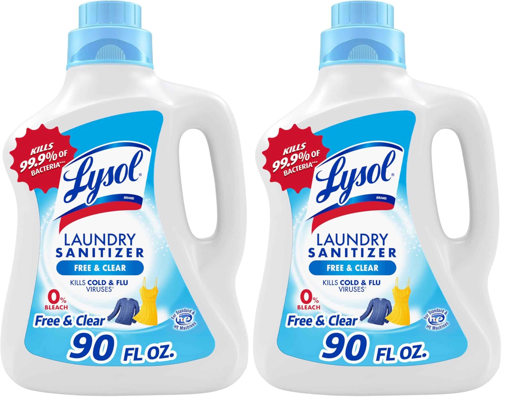 Lysol Laundry Sanitizer Additive, Free & Clear, Free from Fragrance and Dyes, 0% Bleach Laundry Sanitizer, Bacteria-causing Laundry Odor Eliminator, Unscented, 90 Fl Oz