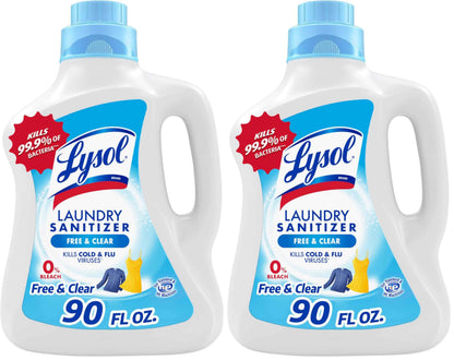 Lysol Laundry Sanitizer Additive, Free & Clear, Free from Fragrance and Dyes, 0% Bleach Laundry Sanitizer, Bacteria-causing Laundry Odor Eliminator, Unscented, 90 Fl Oz