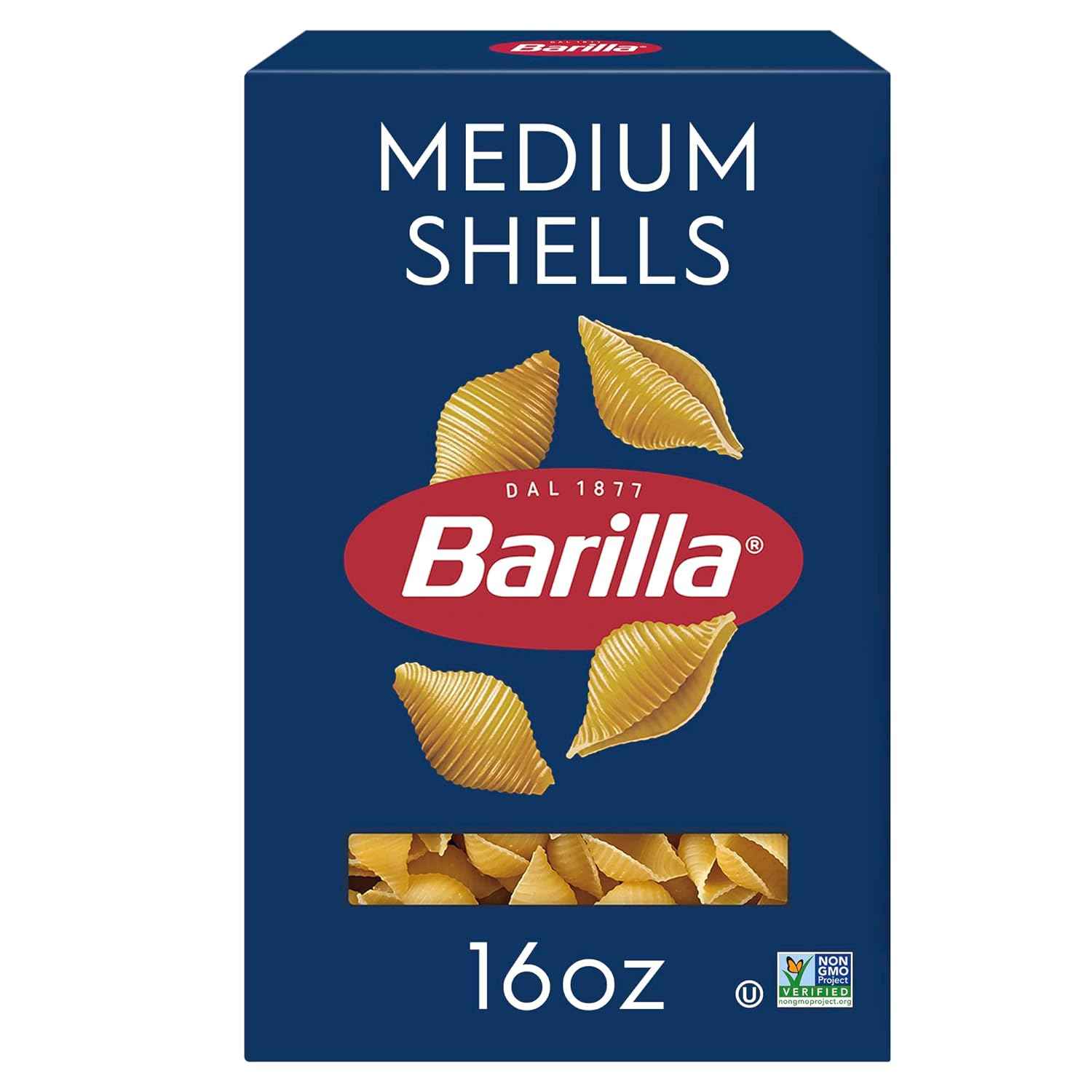 Barilla Medium Shells Pasta, 16 oz. Box - Non-GMO, Made with Durum Wheat Semolina - Kosher Certified