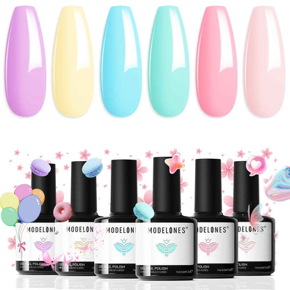 modelones Gel Nail Polish Kit -6 Colors Nude Pink Milky White Spring Gel Polish Set Skin Tones Neutral Brown Soak Off Gel Nail Kit Manicure DIY Nail Art Salon Home Gift