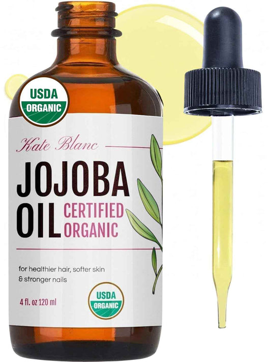 Kate Blanc Cosmetics Jojoba Oil Organic for Hair, Skin & Face (100% Pure, Cold Pressed, Unrefined, Natural, Hexane Free, Glass Bottle)