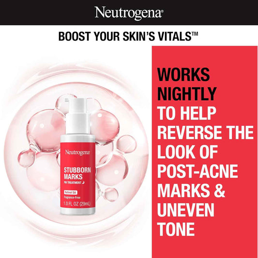 Neutrogena Retinol SA, Stubborn Marks PM Treatment, Face-Exfoliating Treatment to Help Reverse the Look of Post-Acne Marks & Uneven Skin Tone, Non-Comedogenic, PM Treatment, unscented, 1.0 Fl Oz