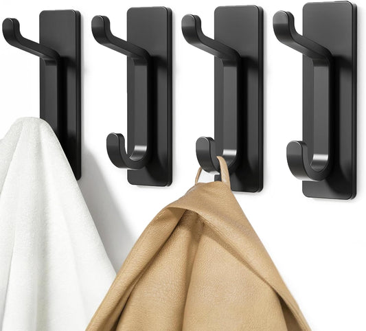 Wall_Hooks_for_Coat_and_Towel:_13LB_Adhesive_Door_Hanger_Stick_on,_Black_4_Pack