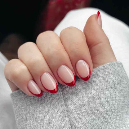 modelones French Tip Press On Nails, Short Oval Fake Nails Press Ons with Nail Glue, Adhesive Tabs, Nail File, Prep Pad, Manicure Stick, 32Pcs 16 Sizes, Nude, Spring Women Girl Gift