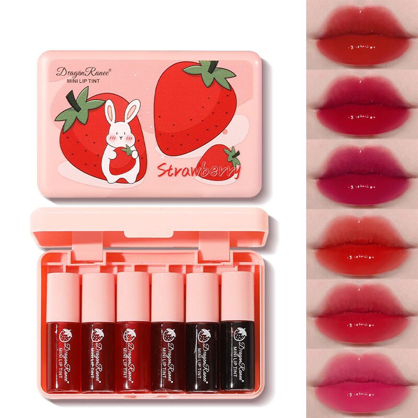Minfei 6 Colors Lip Tint Stain Set, Mini Liquid Lipstick, Lip Gloss for Women, Moisturizing Natural Korean Lip Tint Set, Lip Stain Long Lasting Waterproof, Non-Stick Cup, High Pigment, Lip Makeup