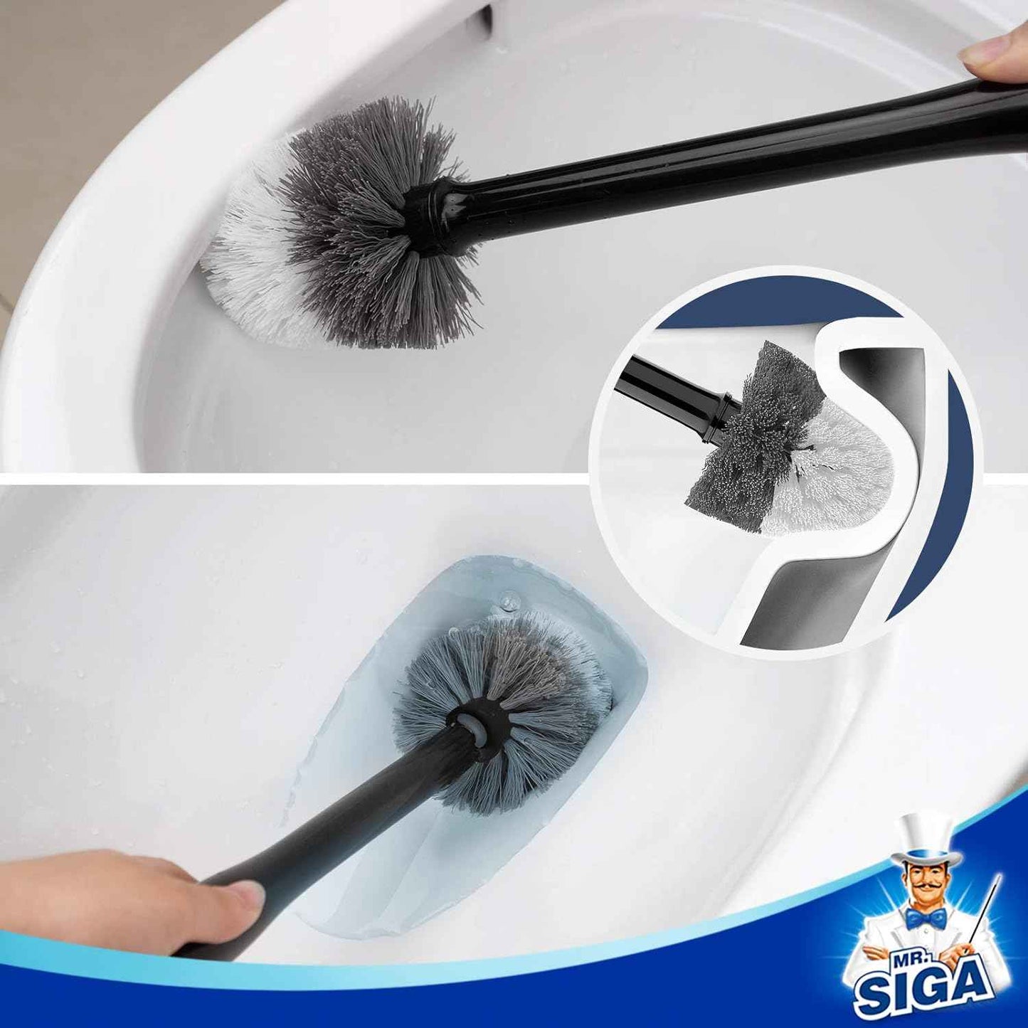 MR.SIGA Toilet Bowl Brush and Holder, Premium Quality, with Solid Handle and Durable Bristles for Bathroom Cleaning